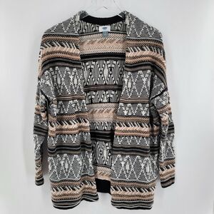 Old Navy Cardigan Womens Small Open Front Knit Aztec Geo Brown Black White